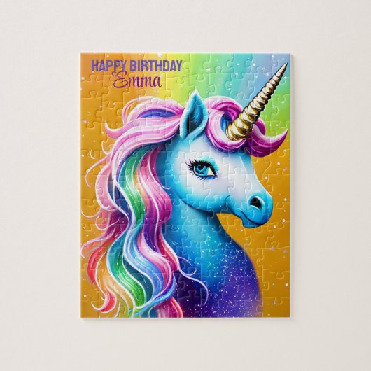 Persoonlijke Happy Birthday Unicorn met naam Legpuzzel (Verticaal)