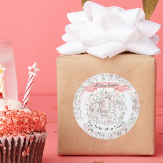 Persoonlijke Happy Easter Spring Deer Bunny Ronde Sticker (Feest)