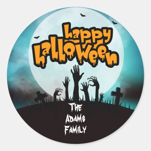 Persoonlijke Happy Halloween Zombie Graveyard Ronde Sticker (Voorkant)