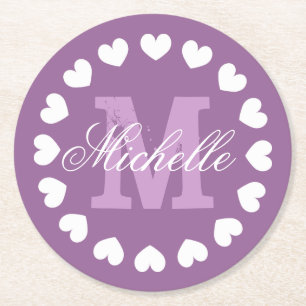 Persoonlijke hart monogram trouwfeest coasters ronde kartonnen onderzetter