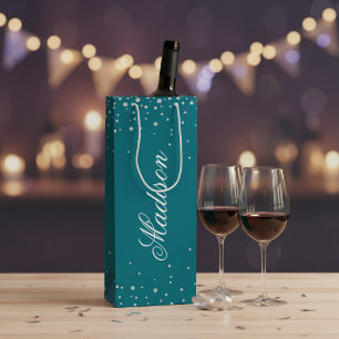 Persoonlijke Haven Blauwe Diamanten Wijn Cadeautas