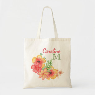 Persoonlijke Hawaiaanse bloemenaquarel Tote Bag