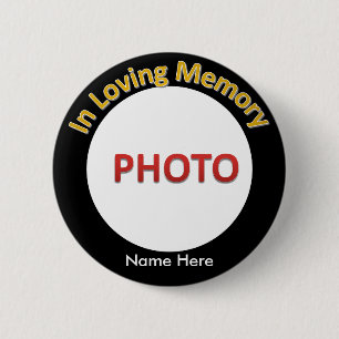 Persoonlijke herdenkingsfoto ronde button 5,7 cm