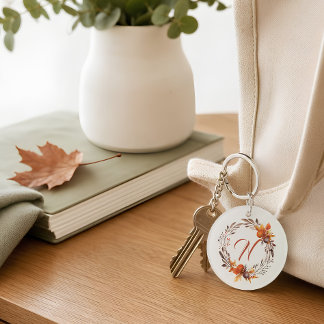 Persoonlijke herfst botanische krans sleutelhanger