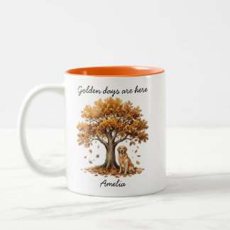 Persoonlijke herfst golden retriever cadeau tweekleurige koffiemok