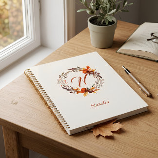 Persoonlijke herfst-oogstkrans met monogram notitieboek