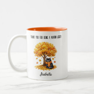 Persoonlijke herfst zwarte kat valentijns thank yo tweekleurige koffiemok