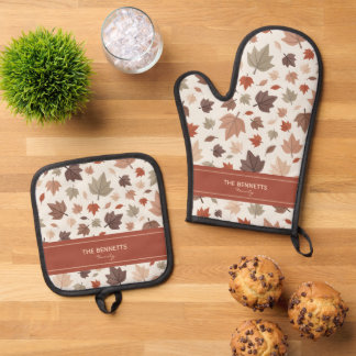 Persoonlijke herfstbladeren ovenwant & pannenlap set