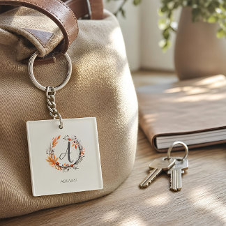 Persoonlijke herfstkrans monogram sleutelhanger