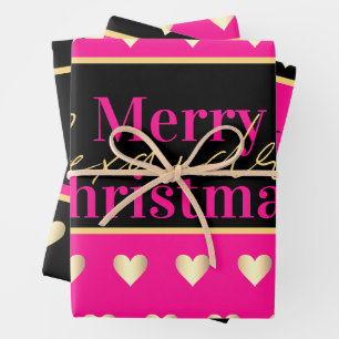 Persoonlijke hete roze zwarte gouden hart Kerstmis Inpakpapier Vel