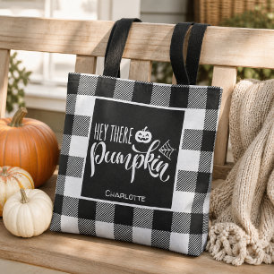 Persoonlijke Hey There Pumpkin Zwarte Buffalo Plai Draagtas