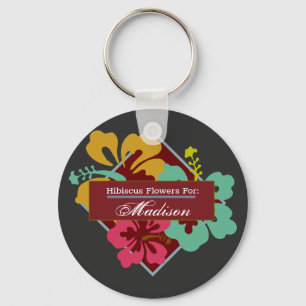 Persoonlijke Hibiscus Bloemen Blauw Roze Oranje Sleutelhanger