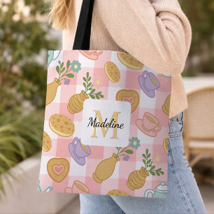 Persoonlijke High Tea Bloemen Monogram Pastel Roze Draagtas