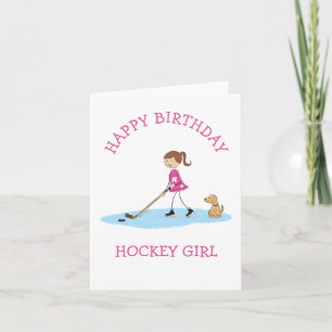 Persoonlijke hockey Girl Cartoon Happy Birthday Kaart
