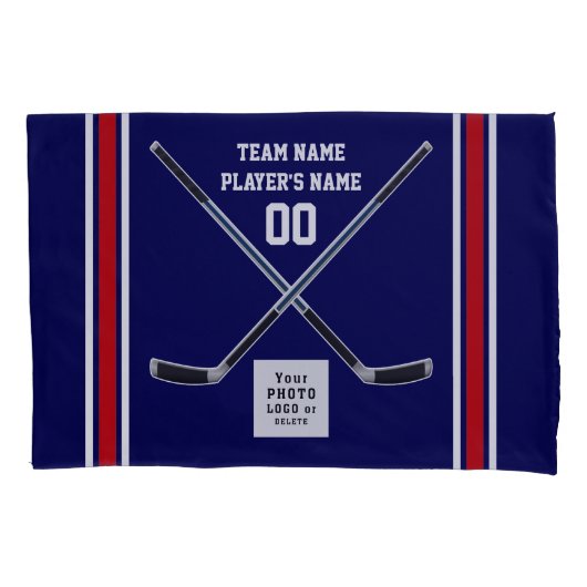 Persoonlijke Hockey Pillow-Hoesjes, Navy Blue, Whi Kussensloop (Voorkant)