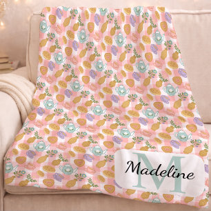 Persoonlijke Hoge Thee Monogram Naam Pastelroze Fleece Deken