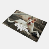 Persoonlijke hondenfoto familienaam deurmat (Schuin)