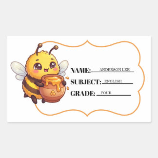 Persoonlijke honingpot-bij-schoolnaam-tagsticker rechthoekige sticker