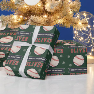 Persoonlijke honkbal Prettig kerstfeest naam Cadeaupapier