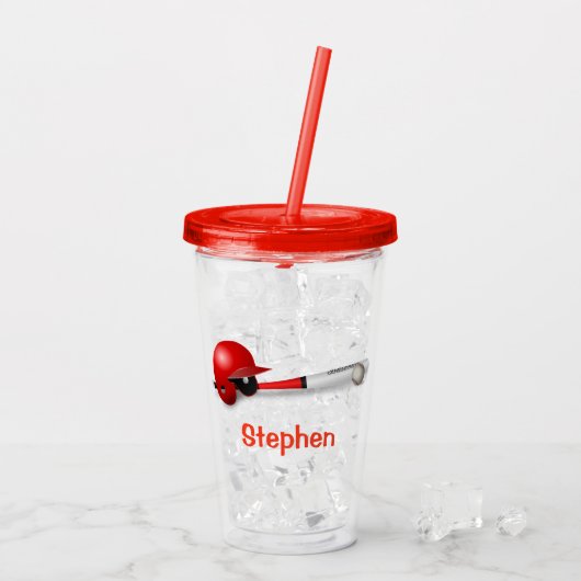 Persoonlijke honkbalknuppel rood acryl drinkbeker (Achterkant ijs)