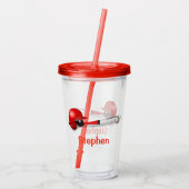 Persoonlijke honkbalknuppel rood acryl drinkbeker (Achterkant)