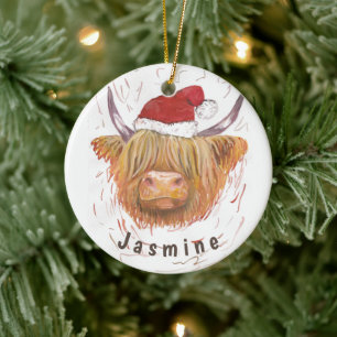 Persoonlijke hoogland Koe met kerstPet Keramisch Ornament