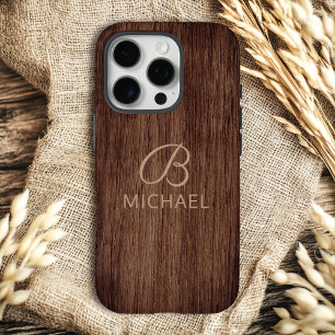 Persoonlijke houtnerf houten naam met monogram iPhone 16 pro hoesje