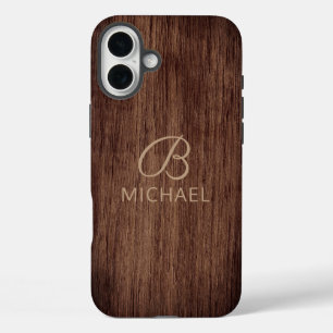 Persoonlijke houtnerf houtsoort monogram naam iPhone 16 plus hoesje
