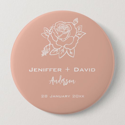 Persoonlijke huwelijksroos schets ronde button 4,0 cm (Voorkant)