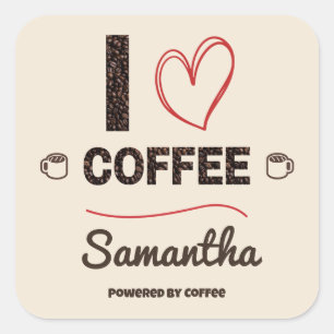 Persoonlijke I Love Coffee Bean Naam Vierkante Sticker