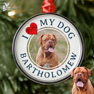 Persoonlijke I LOVE MY DOG-foto Metalen Ornament