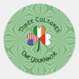 Persoonlijke Ierse Amerikaanse Klaver Vlag met Poo Ronde Sticker