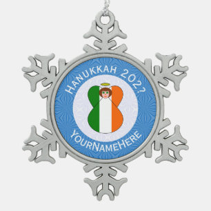 Persoonlijke Ierse engel Hanukkah-vlag Tin Sneeuwvlok Ornament