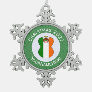 Persoonlijke Ierse engel Kerstmis vlag Tin Sneeuwvlok Ornament