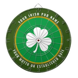 Persoonlijke Ierse Pub Green & Gold White Shamrock Dartbord