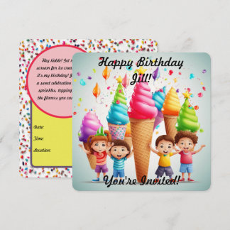 Persoonlijke ijsje-ijshoorntjes-uitnodiging kaart