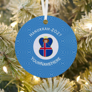 Persoonlijke IJslandse engel Hanukkah-vlag Metalen Ornament