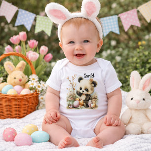 Persoonlijke illustratie van babypanda met Pasen Romper