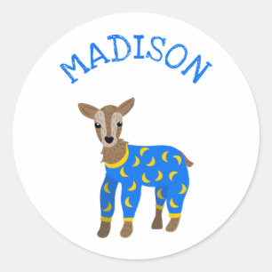 Persoonlijke Illustratie van Geit in Pyjama Ronde Sticker