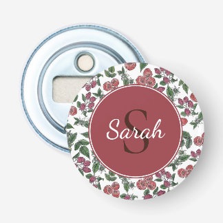 Persoonlijke illustratie van vintage frambozenblad button flesopener
