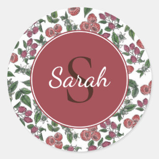 Persoonlijke Illustratie van Vintage Frambozenblad Ronde Sticker