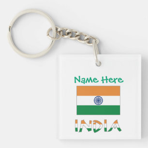 Persoonlijke Indiase Vlag Vierkant Acryl Sleutelhanger
