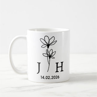 Persoonlijke Initialen, Datum Bloemstuk Koppelinit Koffiemok