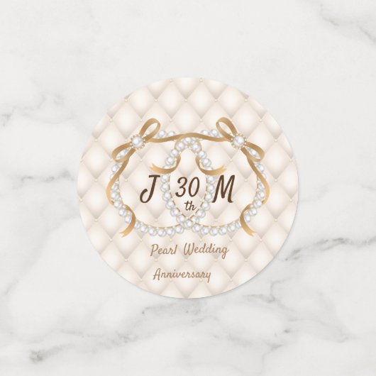 Persoonlijke Initialen Pearl Ribbon Table Confetti (Kleine voorkant)