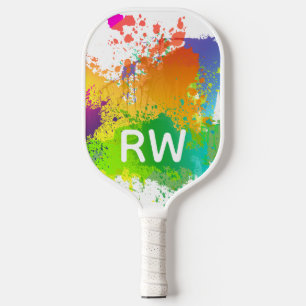 Persoonlijke Initialen Trendy Colorful Paint Splat Pickleball Paddle