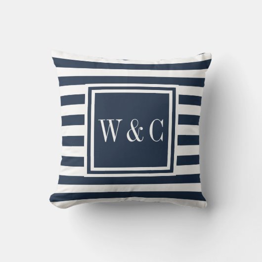 Persoonlijke initiële monogram Navy Blue Wit Kussen (Voorkant)