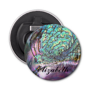 Persoonlijke Iridescent Natural Abalone Name Button Flesopener
