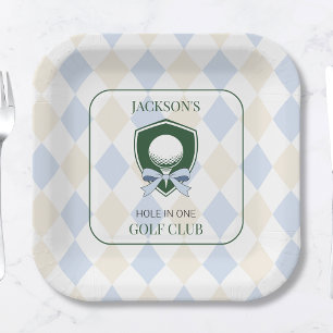 Persoonlijke jongens golf blauwe eerste verjaardag papieren bordje