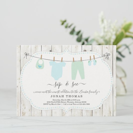 Persoonlijke jongens sip en zie uitnodiging - Rust (Staand voorkant)