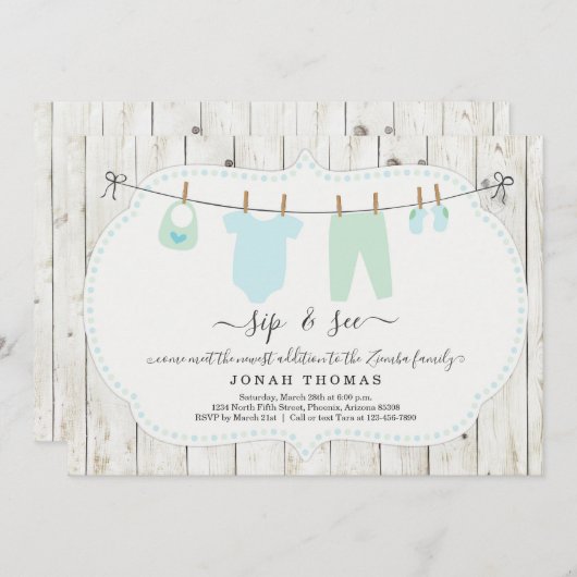 Persoonlijke jongens sip en zie uitnodiging - Rust (Voorkant / Achterkant)